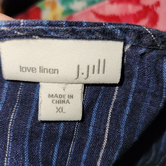 J. Jill Love Linen Blue Striped Dress Sleeveless Hi Lo Pocket Lagenlook XL - Picture 4 of 10